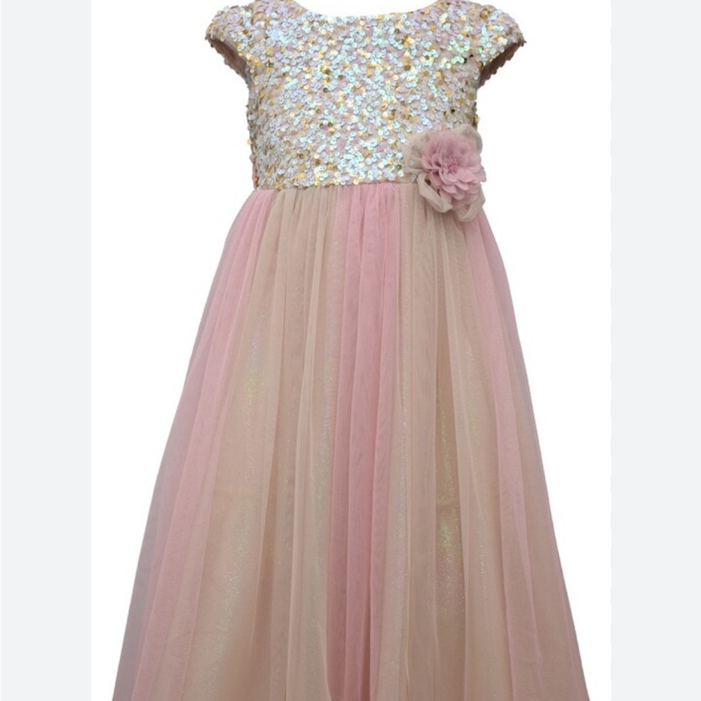 Iris & Ivy girls sequin tea length short sleeve dress